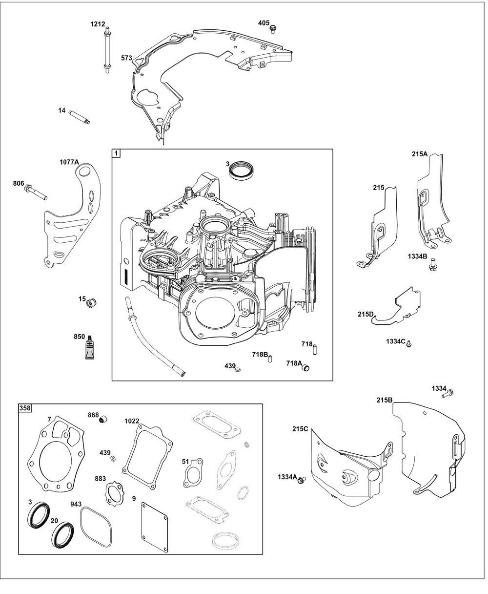 Cylinder Group Diagram and Parts List for 61A777-0101-J1 400000 - 699999 Briggs and Stratton Engine